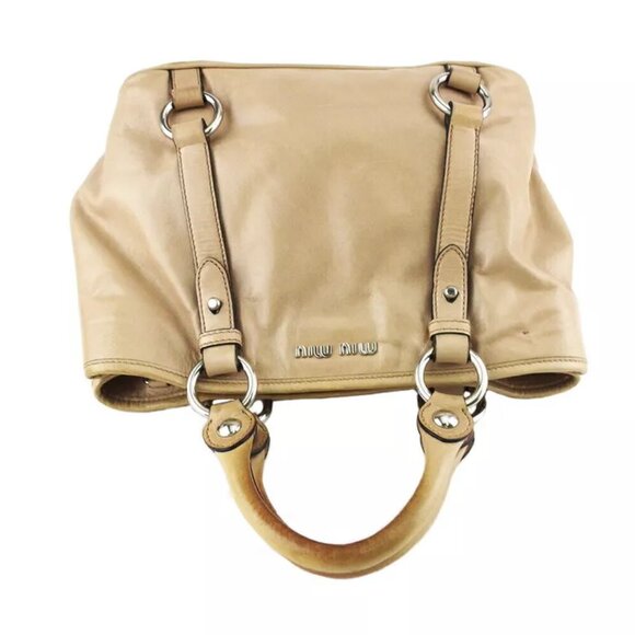 MIU MIU 2WAY shoulder bag logo beige leather Authentic USED T20115 - Picture 6 of 10